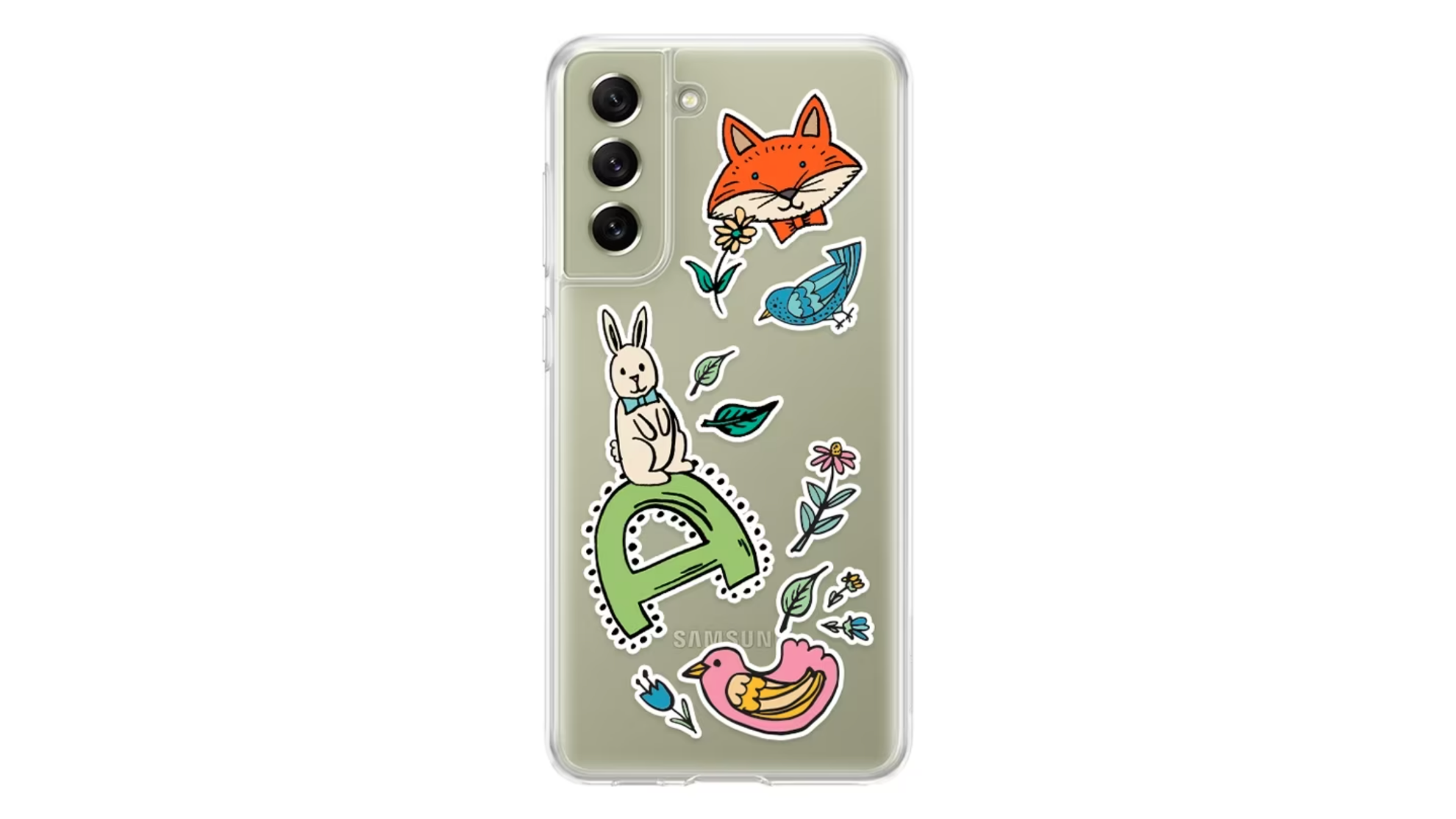 Galaxy S21 FE 5G có ốp Clear Cover, dán sticker trang trí.